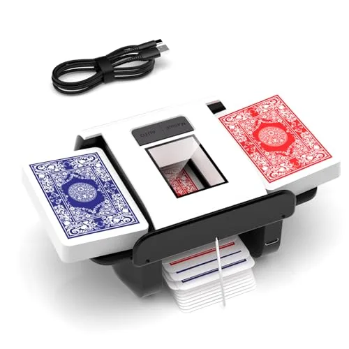 Kartenmischmaschine, Automatischer Kartenmischer für 1–2 Decks, Elektrische Mischmaschine Karten mit 2000mAh Wiederaufladbarer, Geräuscharm kartenmischgerät für UNO Skip Bo Kartenspiel Poker Phase10