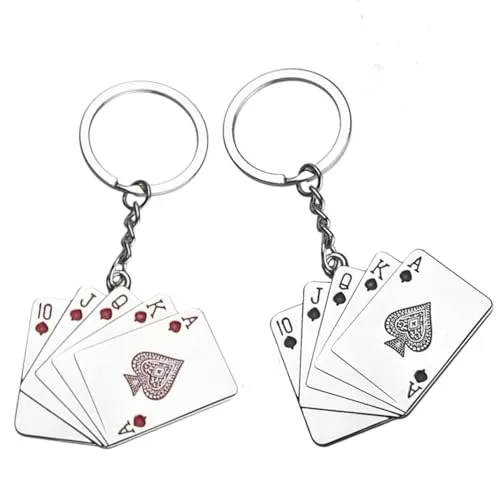 BOBOZHONG Playing Cards Keychain,2 Stücke Karten Kartendeck Schlüsselanhänger,Glück Schlüsselanhänger,Edelstahl Poker Karte Keychain,geschenke schlüsselanhänger,Kartenspiel Thema Schlüsselring