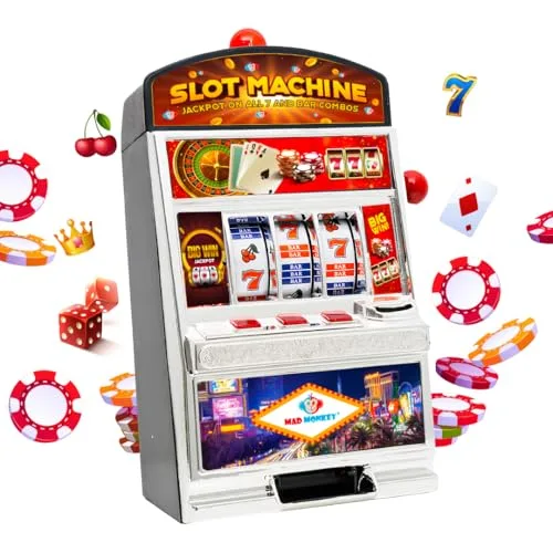 Slot Machine XL, Einarmiger Bandit im Spielautomat Design mit Licht und Sound, Geldspielautomat mit Lichtern, Münzautomat für Kinder und Erwachsene, Casino Automat für echtes Geld