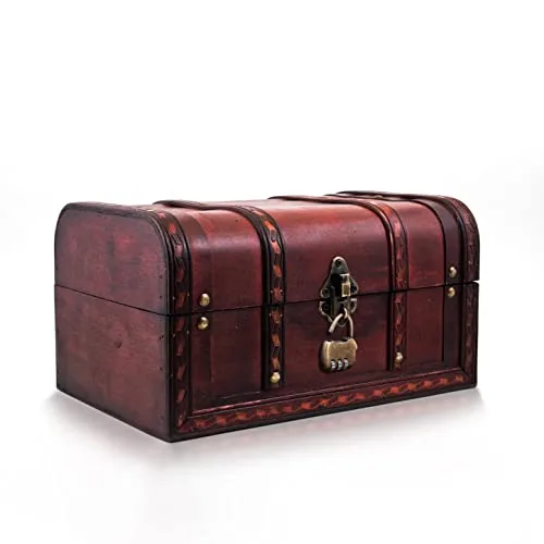 infinimo Schatztruhe Caribe - Kiste Mit Zahlenschloss - Holztruhe, Schatzkiste 28x19x15cm groß - Ideal als Geschenkebox für z.B. Hochzeit und Geburtstag