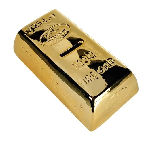 Out of the blue 78/4010 - Spardose Goldbarren aus Keramik, ca. 16,5 x 8,5 cm, tolle Sparbüchse mit Schlüssel, verschließbare Figur, Dekoration