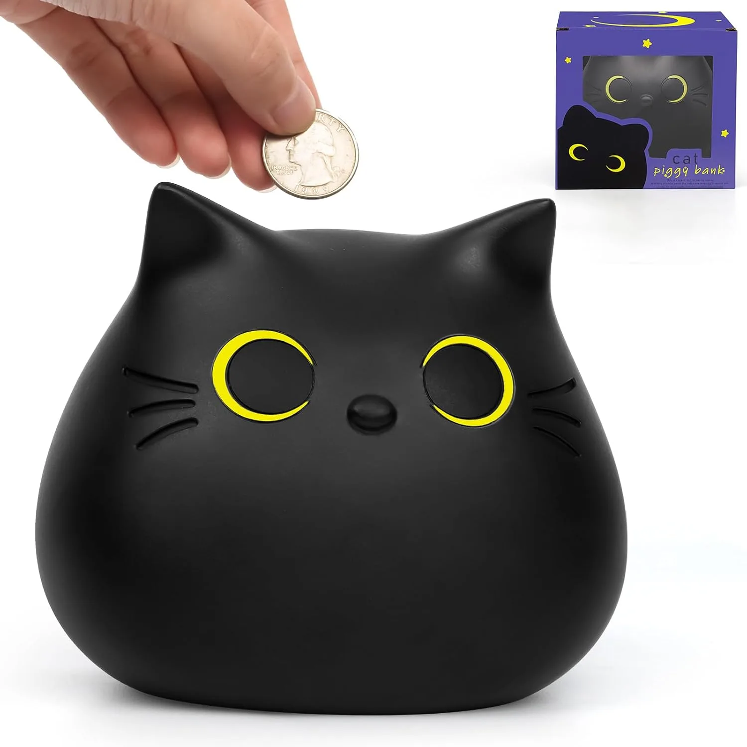 Schwarze Katze Spardose, Münze Spardose, Kawaii Katze Sparschwein für Kinder, PVC Münze Spardosen für Jungen Mädchen,Geschenk zum Geburtstag Weihnachten