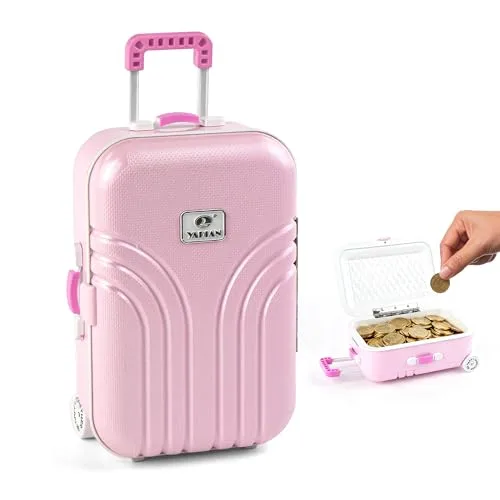 Kreative Spardose Gepäck Sparschwein - Moderne Desktop Dekoration Sparbüchse, Simulation Reisekoffer aus ABS Kunststoff, Nette Mini Klein Trolley Reise Box, 16x10.5x7cm (1Stück Rosa)