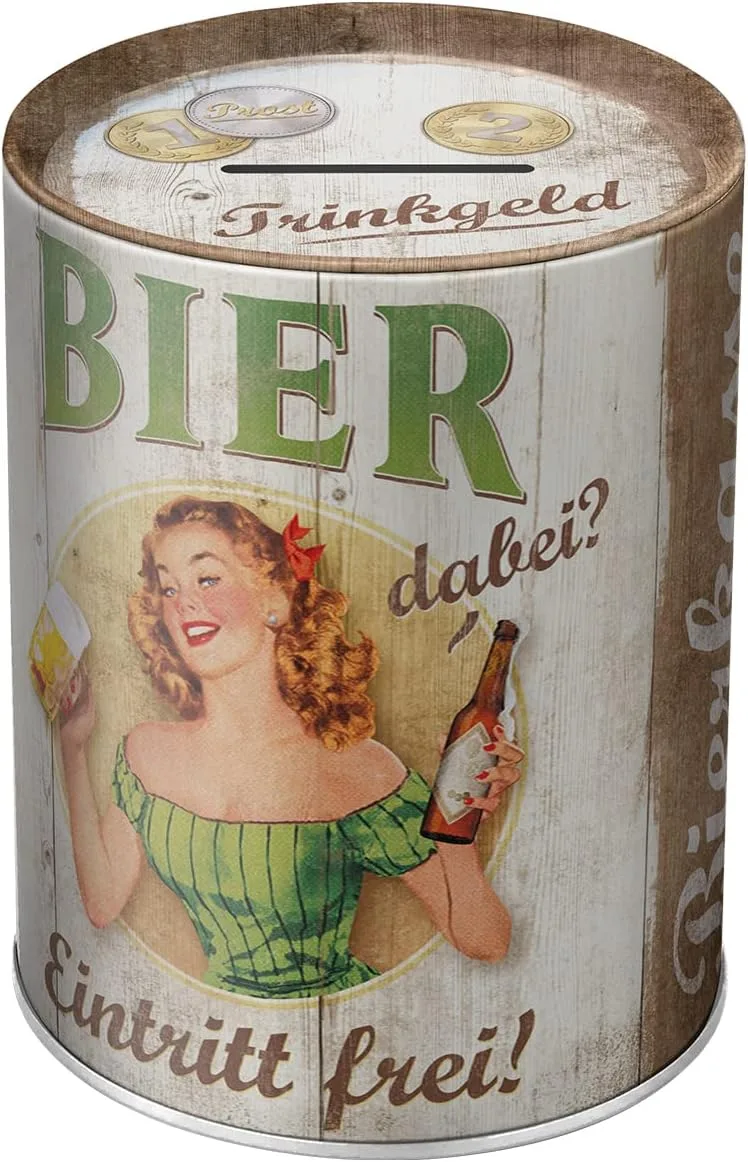 Nostalgic-Art Retro Spardose, 1 l, Trinkgeld-Bierkasse – Geschenk-Idee für Bier-Fans, Sparschwein aus Metall, Vintage Blech-Sparbüchse, Bier-Deko