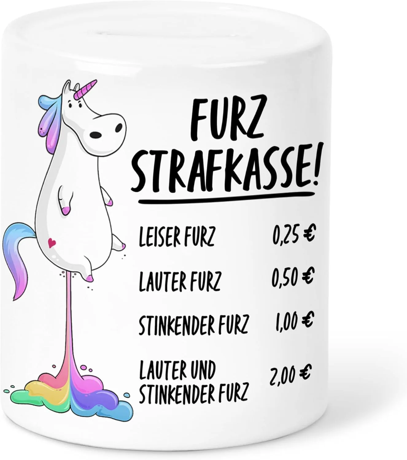 Furzkasse Spardose Furz Furzstrafkasse Strafkasse mit Einhorn Witzgies Sparschwein Lustige Sparbüchse aus Keramik Geschenk Bunt