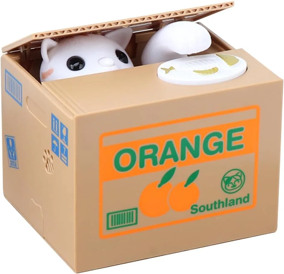 HIULLEN Spardose für Kinder, Pinkgarden Karikatur Katze Spardose für Kinder, Elektronisches Sparschwein, Spardosen Kinder Junge, Lustige Spardose für Kinder Spielzeug Geburtstag Geschenk(Weiß)