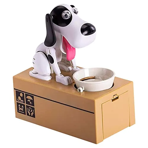 LUFEIS Hungriger Hund Spardose, Hundesparschwein, Hungrige Spardose Kinder Spardoses Hund Frisst Geld, Süße Hunde Stiehlt Münzen Wie Magische Münze KnabbertSpardose Geburtstagsgeschenk für Kinder-Weiß