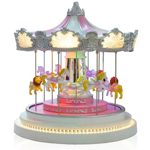TIN Dreams | Großes Weihnachtskarussell mit Bewegung, Musik und LED-Lichtern | Musikalisches Karussell | Weihnachtsdorf, Miniaturdorf, Beleuchtete animierte Szene | Weihnachtsdeko Inner