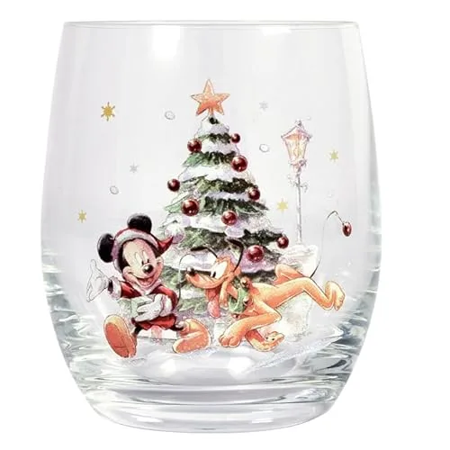 Fyrklövern Disney Weihnachten Trinkglas – Offiziell Disney-Lizenziert – Micky & Pluto am Weihnachtsbaum – Einzeln, aus Kristallglas, 30 cl