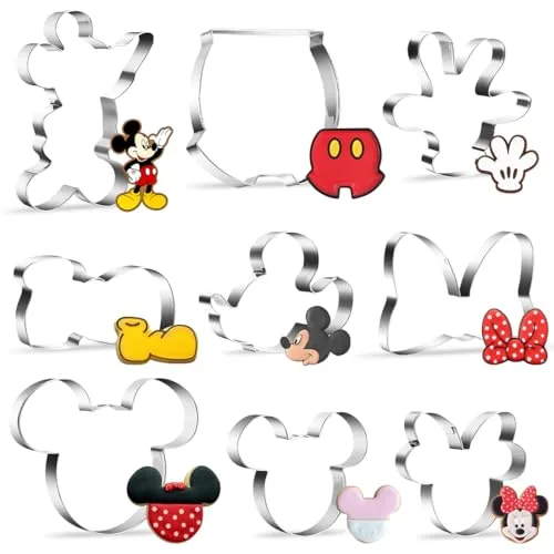 9 Stück Ausstechformen Mickey Mouse, Minnie Maus Kopf Keksausstecher, Edelstahl Plätzchen Ausstecher Set, Fondant Ausstechform Tier Mouse Fliege, Cookie Cutter Geschenke für Themed Party Kuchendeko