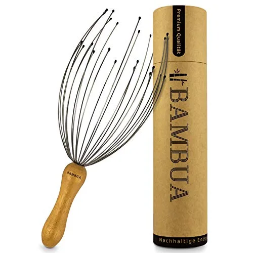 BAMBUA - Kopfmassage Spinne mit 24 Fingern - Bambusgriff - Hergestellt aus Moso-Bambus - Premium Kopfmassagegerät - Nachhaltige Entspannungsgefühle