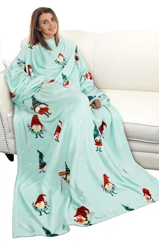Catalonia Classy Decke mit Ärmeln als Geschenk für Frauen Herren, Flauschig Fleece Tragbare Kuscheldecke mit Ärmel, Cozy Warm Decke zum Anziehen Ärmeldecke Erwachsene, 185 x 130 cm Weihnachtself Grün