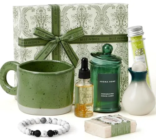 Tacobear Geschenke für Frauen Geburtstagsgeschenk Wellness Set Inklusive Keramik Tasse, Grün Entspannung Geschenkset Freundi Schwester Mama Geschenkideen Valentinstag Muttertag Weihnachts