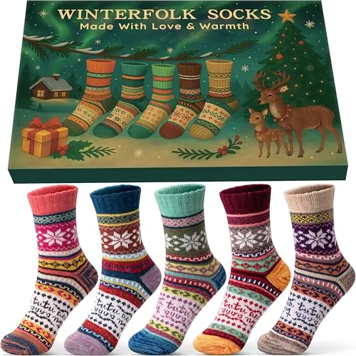 Kleine Weihnachtsgeschenke für Frauen Kuschelsocken Damen: Geschenke für Frauen Mama Oma Freundin Weihnachten Geschenkideen Adventskalender, Thermosocken Wollsocken Damen Warme Socken Wintersocken