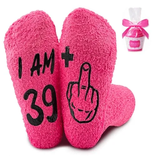 SREBIWO 40 Geburtstag Frauen Socken, Lustige Kuschelsocken Frauen, Geschenkideen zum 40 Geburtstag Frau Socken mit Spruch für Mama, Damen, Schwester, Kollegin, Partner zum Geburtstag