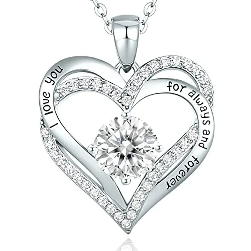 CDE Kette Damen 925 Sterling Silber Rosegold Geschenk für Sie Valentinstag Forever Love Herz Geburtsstein Anhänger Halskette für Frauen Schmuck Geburtstags Freundin Weihnachten Muttertags