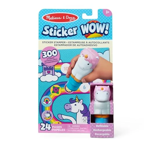Melissa & Doug - Sticker Wow Stempel-Set Einhorn, Mit 300 Stickern, Nachfüllbarer Sticker-Stempel und 24-seitiger Aktivitätenblock, Für Kinder ab 3 Jahren - FSC zertifizierte