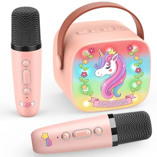 Dislocati Karaoke Maschine mit 2 Bluetooth Mikrofon Kinder, Einhorn Geschenk für Mädchen 3-12 Jahre Tragbarer Karaoke Mikrofon Kinder Spielzeug ab 3-12 Jahre Mädchen Geschenk Microphone Kinder