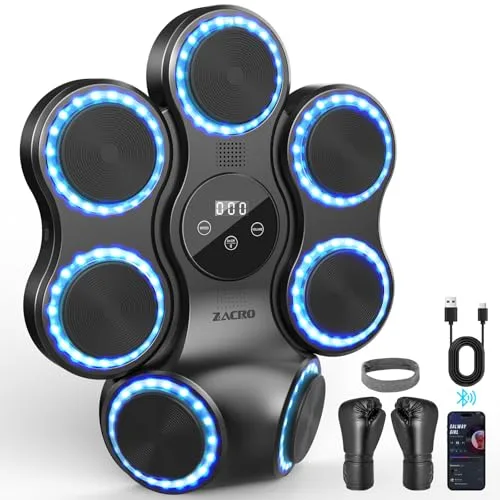 Zacro Music Boxing Machine, Musik Boxmaschine Bluetooth mit Boxhandschuhen Elektronische Boxmaschine mit 11 Modi/Geschwindigkeiten, LED Licht Box Wand, Geschenk für Erwachsene und Kinder Exercise