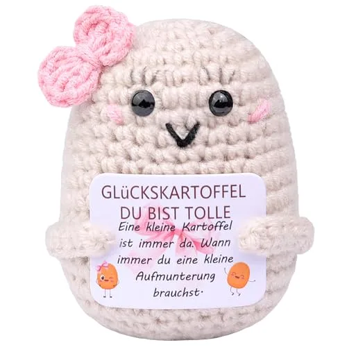 Mwmoeen Lustige Positive Kartoffel Pocket Hug, Kreative Strickwolle Glückskartoffel mit Mini Positiver Energiekarte, kartoffel glücksbringer, lustige Geschenke für Frauen Freundin (K3