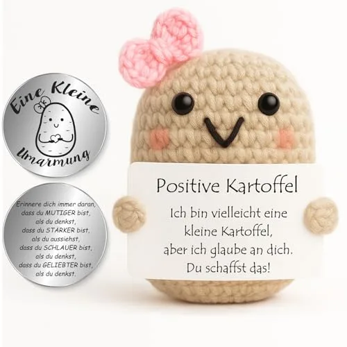 Tixlux Pocket Hug Positive Kartoffel, Kreative Strickwolle Kartoffel Puppe und Kleine Umarmung Glücksbringer (Silber Ⅰ), Mutmacher Geschenk, Gute Besserung, Einschulung Geschenk