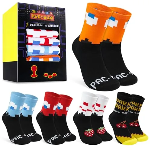 Pac-Man Herren Socken, atmungsaktive Strümpfe im 5er-Pack – Geschenke für Männer, Frauen (Schwarz/Gelb, 37/40 EU)