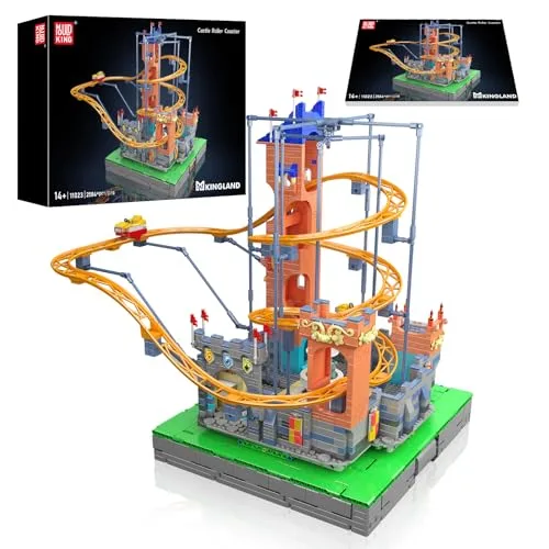 Mould King 11023 Technik Schloss-Achterbahn Baustein, 2584 Teile Kreative Roller Coasters Set, MOC Vergnügungspark Looping-Achterbahn Modellbausteine Klemmbausteine Bauset
