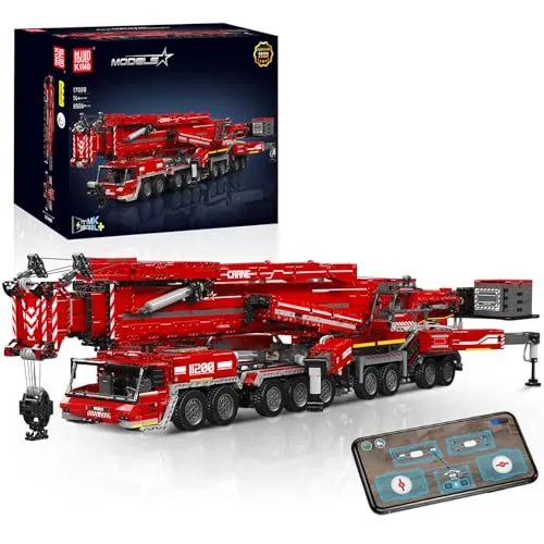 Mould King 17008 Technik LTM 11200 Raupenkran Set, ferngesteuertes Baufahrzeug-Modell mit App, Kran-Modellbausatz mit Windensystem und Wippausleger, Spielzeug zu Weihnachten