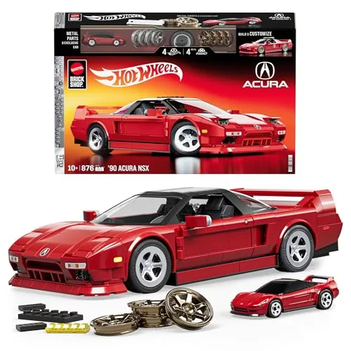 Mattel Brick Shop Hot Wheels Elite Serie Bauset, ’90 Acura NSX mit 876 Teilen, realistischen Details und individuellen Aufklebern, für Sammler und Kinder ab 10 Jahren, JFT17