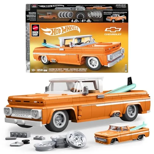 Mattel Brick Shop Hot Wheels Elite Serie Bauset, Custom ’62 Chevy Pickup mit 858 Teilen, realistischen Details und individuellen Aufklebern, für Sammler und Kinder ab 10 Jahren, JFT20