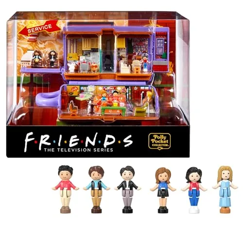 Polly Pocket Friends Schatulle - Central-Perk-Kaffeetasse, 6 Hauptdarsteller, 9 Zubehörteile, 3 Friends-Orte, ausstellbare Premium-Verpackung, für Sammler ab 14 Jahren, HKV74