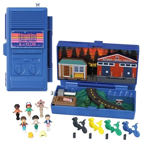 Polly Pocket Sammler Spielset, Stranger Things Schatulle mit 6 Sondereditions-Figuren und 10 Accessoires, HWP22