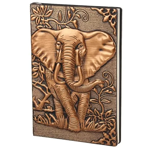 YHH Vintage Notizbuch A5 Hardcover PU Leder Liniert Tagebuch Reisetagebuch Zum Selberschreiben Notizheft Travel Journal Buch Geburtstaggeschenk für Mädchen Männer Kinder Jungen Erwachsene 3D Elefant