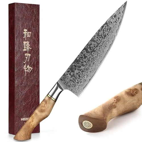 HEZHEN Kochmesser-Professional-21cm Damaststahl, Küchenmesser VG10 Hochwertiges Kochwerkzeug der Gyuto Messer Master Serie zu Hause,Restaurant Bergahorn Griff aus Restaurant