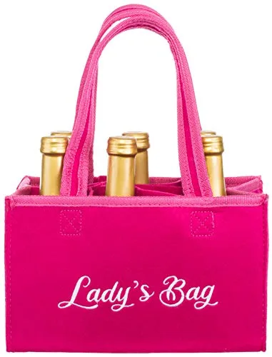 Brandsseller Flaschenträger Damen 25x15x15 cm Getränkekorb Flaschentasche Flaschenhalter Party Jungegesellinenabschied - Pink Lady's Bag