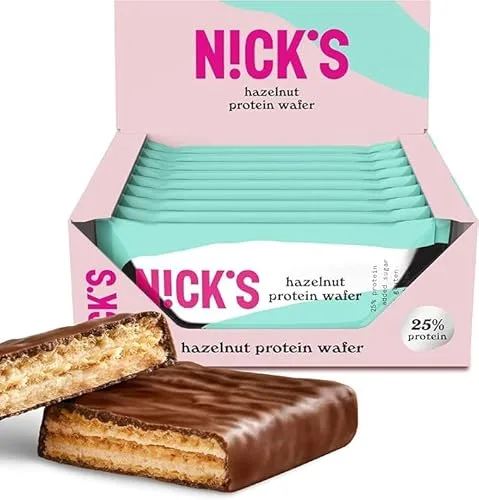 NICKS Protein Wafer Riegel Haselnuss | 25% Eiweiß | 203 Kalorien | Low carb Proteinriegel Schokolade Snacks ohne Zuckerzusatz Glutenfrei (9 Eiweißriegel x 40g)