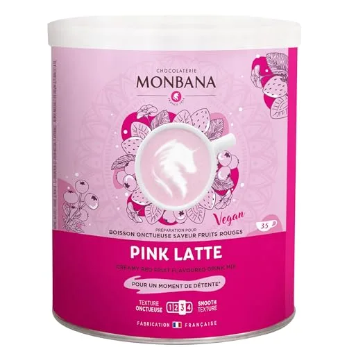 Monbana Pink Latte Pulver 350g – veganes Getränkepulver mit Roter Bete & Chai Gewürzen, Instant Superfood Latte für heiße & kalte Zubereitung, pflanzlich, ohne Milch