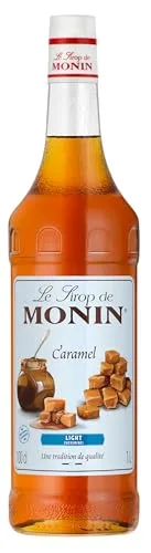 Monin Sirup Karamell Zuckerfrei (1 x 1,0l) - kalorienarmer Geschmack für Kaffee, Desserts und Cocktails - ohne Zucker