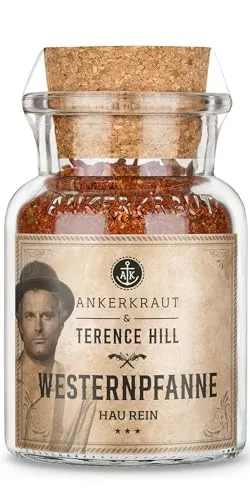 Ankerkraut Westernpfanne, Terence Hill Edition, mit geräucherter Paprika, Hickory-Rauchsalz und geräucherten Jalapeños, Steakhouse-Pfanne, 100 g im Korkenglas