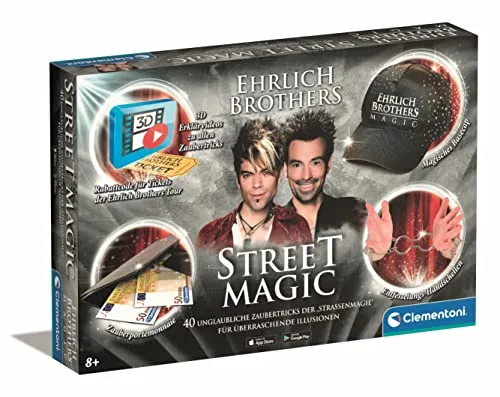 Clementoni Ehrlich Brothers Street Magic - Zauberkasten für Kinder ab 8 Jahren - Magisches Equipment für 40 verblüffende Zaubertricks inkl. 3D Erklärvideos 59299