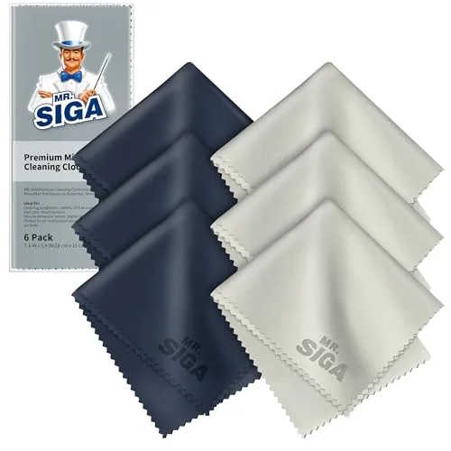 MR.SIGA Hochwertig Mikrofaser Reinigungstücher Brillenputztuch für Brillen, Bildschirme, Tabletten, Gläser, 6er Pack, 6 x 7 Zoll (15 x 18 cm), Marine/Grau
