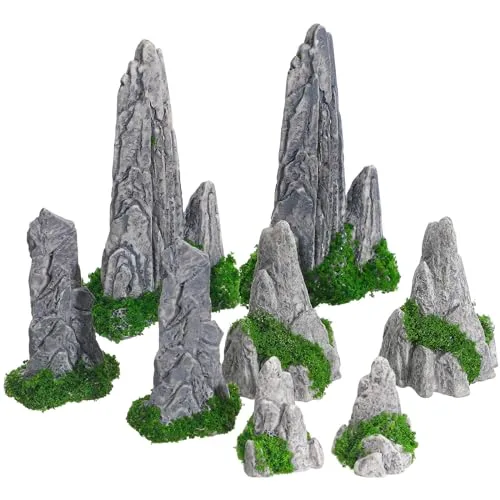 Didiseaon Bonsai Steingarten Berg Dekoration: 8 Stück Zen Garten Ornamente Harz Miniatur Landschaft Berge Mini Modell Pflanzen Bonsai Feengarten Zubehör für Aquarium Deko
