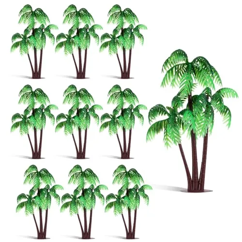 Bewudy 10 Stück Miniatur Palme Kunststoff, Grüne Modellbäume Coconut Palmen Modell Bäume für DIY Landschaft Gartendeko Puppenhaus Diorama Haus Dekoration Supplies