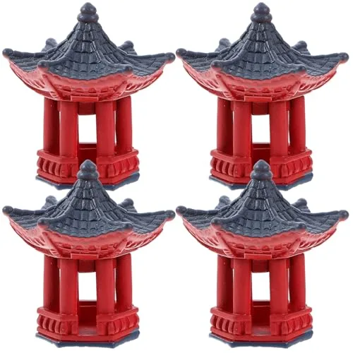 Miniatur-Pavillon-Statuen, japanische Harz-Pagoden-Dekorationen für Mikro-Landschafts-Ornamente, Pavillon-Dekoration für Zuhause und Außenbereich, Zen-Gärten, 4 Stück