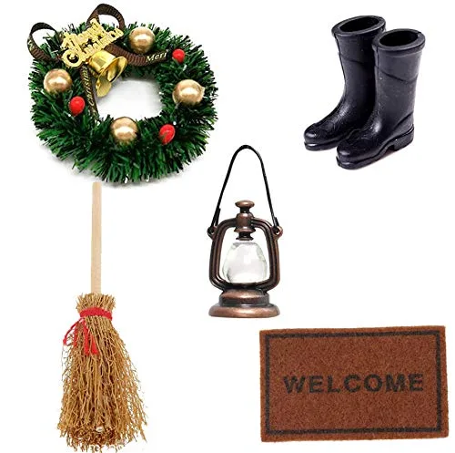 Puppenhaus Garten Möbel Deko Mini Vintage Öllampe Kranz Besen Teppichdecke Schuhe Miniatur Puppenstube Mikro Landschaft Ornament Für Wichtel/Wichteltür zubehör