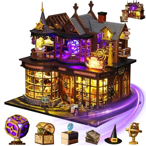 Mostop DIY Miniature House,Miniatur Haus, Holz puppenhaus-Bausatz MiniaturhausBausatz mit LED-Licht,Kreative Raum-Idee für Erwachsene Magisches Haus DIY-Bausätze(Magic Treasure)