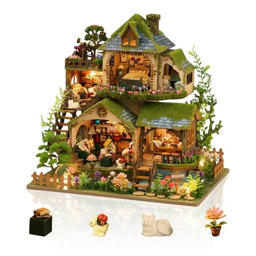 Foyucool Miniatur Haus Bausatz, Kreatives DIY Puppenhaus aus Holz, Holzpuzzle für Erwachsene & Jugendliche, Ideales Geburtstags, Burgwald Abenteuer