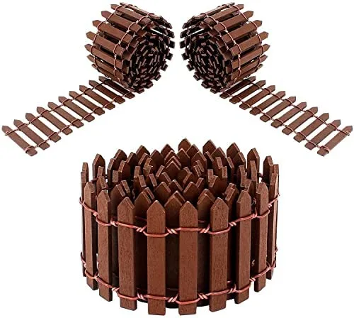 Iyowei 3 Stück Miniatur Zaun Gartenzaun Mini Zaun aus Holz Micro-Landschaft Zubehör Fairy Garden Ornament Kleiner Holzzaun zum Basteln für Fee Garten DIY Deko (Braun, 90cm)