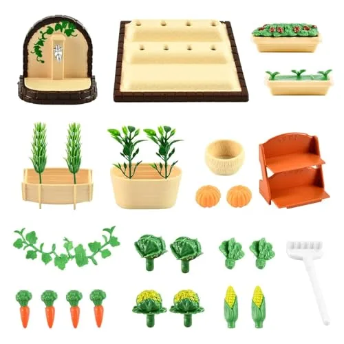 24 Pcs Miniatur Garten Spielzeug Gemüse Zubehör 1:12 Miniatur Garten Zubehör Garten Gemüsebeet Miniatur Puppenhaus mit Möbeln Mit Hacke, Blumentopf Für Outdoor-Gartendekoration Puppenhaus Dekoration