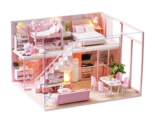 CUTE-Eyfud DIY Miniature House für Erwachsene, Wooden Miniatur Haus Selber Kit with Furniture and LED Lights, Miniature Dolls House Making Kit